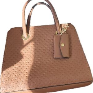 Betsey Johnson Brown Heart-Embossed Satchel – Gold Hardware
